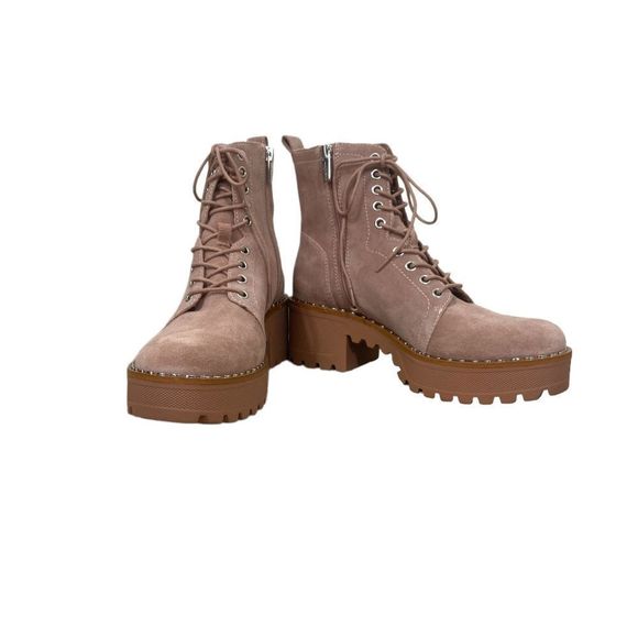 NWT Vince Camuto Pink Suede Lace-Up Bootie 8M - Picture 1 of 7